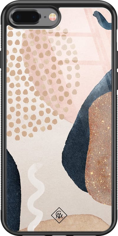 Casimoda® hoesje - Geschikt voor iPhone 8 Plus - Abstract Dots - Luxe Hard Case Zwart - Backcover telefoonhoesje - Bruin/beige
