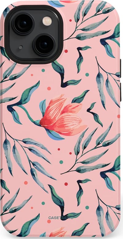 Casetastic hoesje geschikt voor Apple iPhone 13 mini - MagSafe - Dubbellaagse bescherming - Roze Bloemen en Takken - Fashion Case - Lichtroze Zilver Perzik