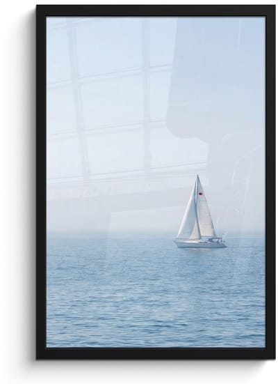 Poster in lijst - Fotolijst 40x60 cm - Posters - Horizon - Zeilboot - Zee - Posterlijst zwart - Decoratie - Wanddecoratie woonkamer - Muurdecoratie slaapkamer