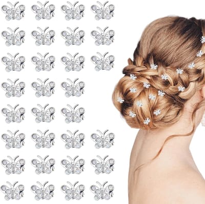30 Stuks Mini Strass Vlinder Haarspeldjes | Zilveren Glinsterende Haarclips | Feeërieke Bruiloft Bruid Haaraccessoires | Decoratieve Haarspelden Voor Dames | Voor Huwelijk Feestjes En Dagelijks Gebruik | Stevige Grip Zonder Haarbeschadiging| Cyslmuk®