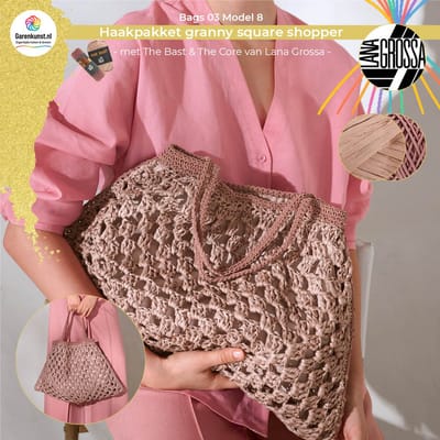 Garenkunst - Haakpakket granny square shopper - The Bast & The Core Bags 03 Lana Grossa – Model 8 – Oudroze