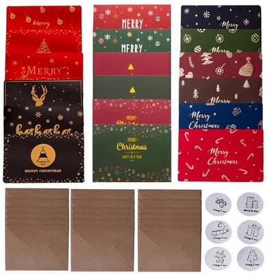 Dailygoods- Kerstkaarten 18 stuks - Gevouwen met Enveloppen - Hoogwaardig Kraftpapier - Duurzaam en Waterdicht - Elegante Motieven - Perfect voor Kerstmis - Feestkaarten