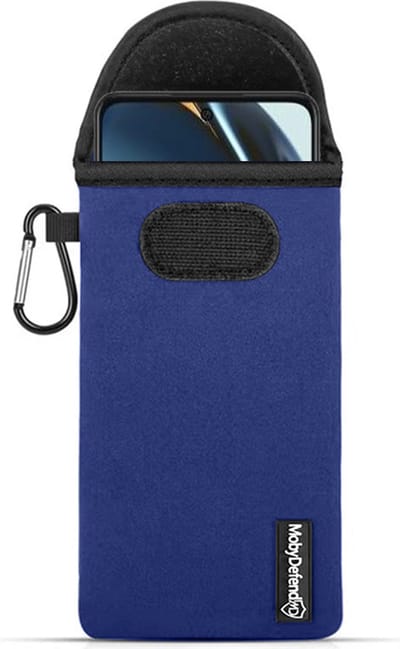 MobyDefend Hoesje - Geschikt voor OnePlus Nord CE 3 Lite - Neopreen Pouch Met Karabijnhaak - Insteek - Riemlus - Blauw