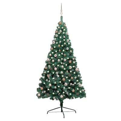 vidaXL - Kunstkerstboom - met - verlichting - en - kerstballen - half - 210 - cm - groen
