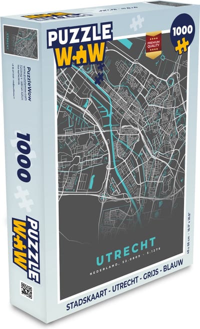 Puzzel Stadskaart - Utrecht - Grijs - Blauw - Legpuzzel - Puzzel 1000 stukjes volwassenen - Plattegrond