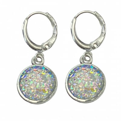 Zilveren oorhanger -wit glitter steentje- Cleo - Charme Bijoux