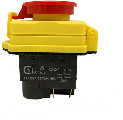 Dailygoody Switch - Waterdichte NVR Schakelaar - Geel - 16A - Veiligheidsschakelaar met noodstop - Geschikt voor houtbewerkingsmachines