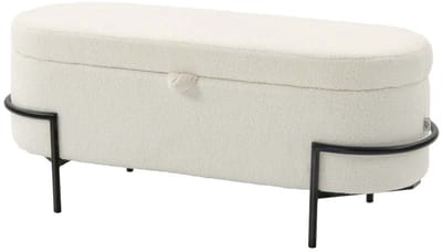 Opbergpoef Met deksel Opbergruimte van 69 liter Duurzaam metalen poten Moderne en minimalistische stijl Dikke pluche zitting Geschikt voor slaapkamer, gang, woonkamer 114.5x40x48 cm Beige