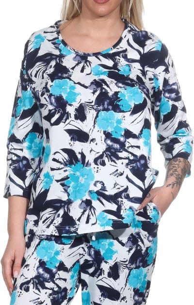 Dames Pyjama Shirt Lange Mouw Pyjama Top Mix & Match in Floral Optics
