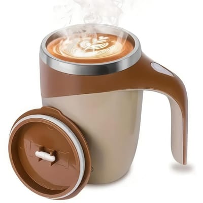 Automatische roestvrijstalen koffiemachine met oplaadbare, zelfroerende kop, draagbaar, geschikt voor gebruik op kantoor en thuis.