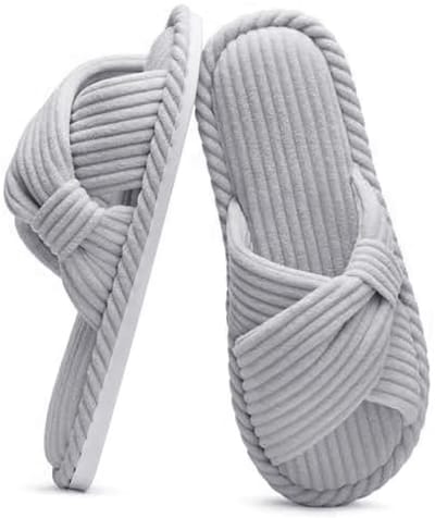 Dames Pantoffels Antislip Open Teen – Maat 38 – Zachte Comfortabele Sloffen voor Thuis, Slaapkamer & Badkamer – Corduroy Katoen