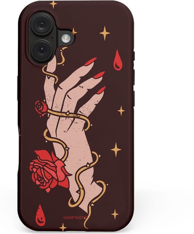 Casetastic hoesje geschikt voor Apple iPhone 16 - MagSafe - Dubbellaagse bescherming - Hartslag van tijd - Fashion Case - Zwart Perzik