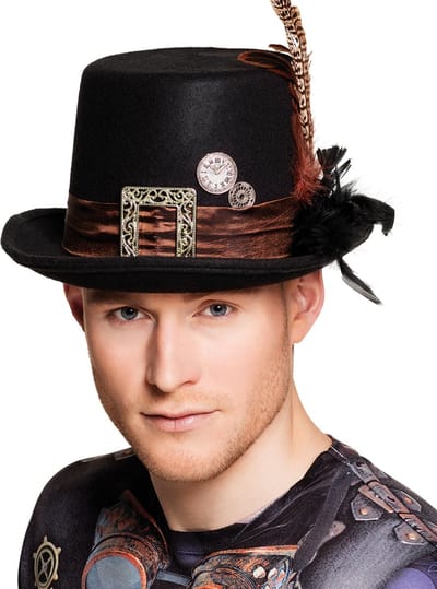 Boland - Hoed Plumepunk Zwart - 59 - Volwassenen - Unisex - Steampunk- Sciencefiction