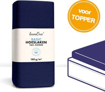 Loom One Hoeslaken Topper – 100% Jersey Katoen – 180x200 cm – tot 12cm matrasdikte– 160 g/m² – Donkerblauw