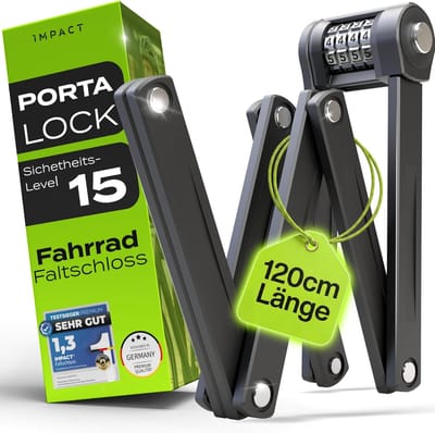 SnelShoppen - Impact PortaLock 15 Vouwslot Fiets met Cijfercode - Veilig en Betrouwbaar Fietsslot 110 cm met Houder - Ideaal voor Kinderen en Volwasse