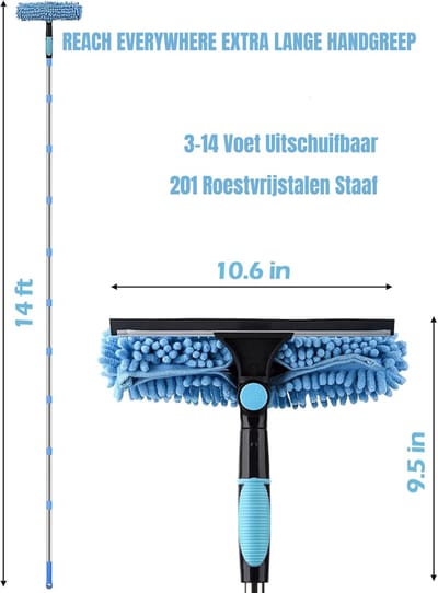 RONN® Ramenwasser Telescopisch - Ramenwasser - Ruitenreiniger - Blauw - ‎46cm x 16cm x 10cm