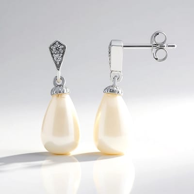 Cavill - Elegante Zilveren Oorbellen 925 Sterling Zilver Gerhodineerd - Witte Chalcedoon 9,14 ct - Zirkon Tanzania - Druppel Design