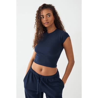Dames Dsgn Studio Geborduurd Korte Mouw Getailleerd Topje | Navy | Maat: 2XL
