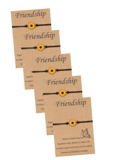 Bixorp Friends Vriendschapsarmbandjes voor 5 met Zonnebloem Zwart Bandje - BFF Armband Meisjes - Best Friends Armband Vriendschap Cadeau voor Vijf
