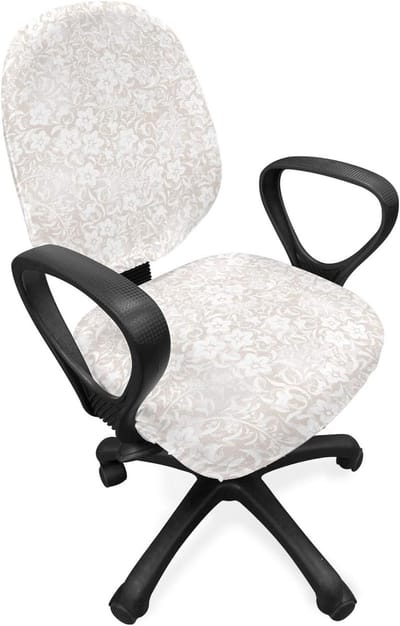 ABAKUHAUS Ivoren bureaustoel met overtrek, lentebloemveld, decoratieve beschermhoes van rekstof, beige wit