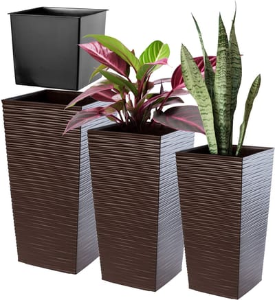 KADAX Bloempotset, bloempot van kunststof, plantenbak, weerbestendige bloempot, voor binnen en buiten, weerbestendige bloempot (mokka, set van 3 stuks)
