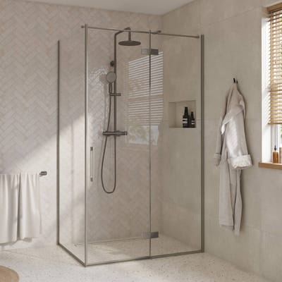 Saqu Grace douchecabine met draaideur rechts incl. antikalk 120x90x210cm geborsteld grijs