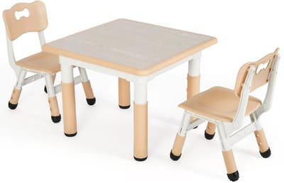 Kindertafel met stoeltjes - 2 stoelen - Activiteiten tafel - Speeltafel Kinderbureau - 3-8 jaar - In Hoogte Verstelbaar - Studeertafel voor Kinderen - Beige