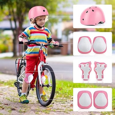 Beschermingsset voor kinderen, 7-in-1, skatehelm, beschermers, kniebeschermers, inline beschermingsuitrusting, set voor skateboard, scooter, rijden, scooters , kinderen van 3-12 jaar , roze