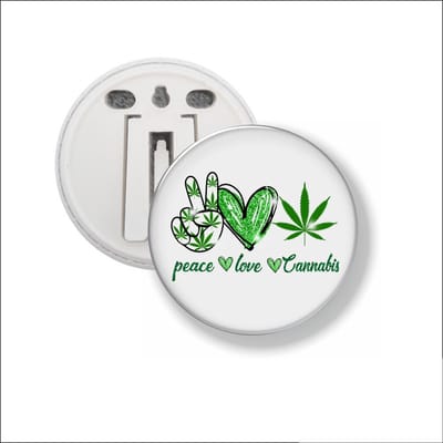 Button Met Clip 58 MM - Peace Love Cannabis