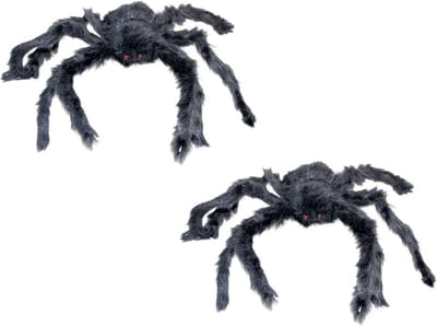 Funny Fashion Horror/Halloween decoratie spin zwart 60 cm - Set 2x stuks