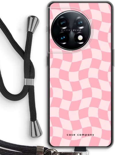 Case Company® - Hoesje met koord geschikt voor OnePlus 11 hoesje met Koord - Grid Roos - Telefoonhoesje met Zwart Koord - Bescherming aan alle Kanten en Over de Schermrand