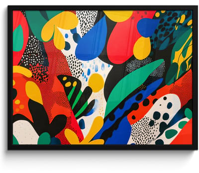 Poster in lijst - Fotolijst 70x50 cm - Posters - Abstract - Planten - Vormen - Kleurrijk - Posterlijst zwart - Decoratie - Wanddecoratie woonkamer - Muurdecoratie slaapkamer