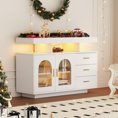 MODENUIT Dressoir - Met Ledverlichting En Opbergruimte - Voor Keuken En Woonkamer - Spaanplaat Wit - 120x40x80 cm
