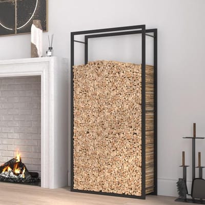 Houten rek - Brandhout opslag - Open haard - Verbeterde luchtcirculatie - 80 x 28 x 154 cm - Zwart mat