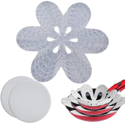 Dailygoods- Pannenbeschermer Vilt - Stapelbescherming - 5 Stuks - Siliconen Kopdeksels - Voor Pannen/Potten/Kommen - Lichtgrijs - Pannenbescherming