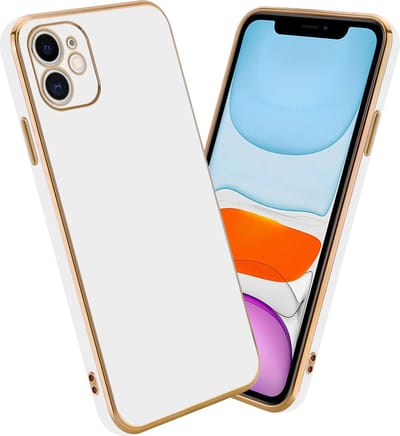Cadorabo Hoesje geschikt voor Apple iPhone 11 in Glossy Wit - Goud - Beschermhoes Case Cover van flexibel TPU-silicone en met camerabescherming