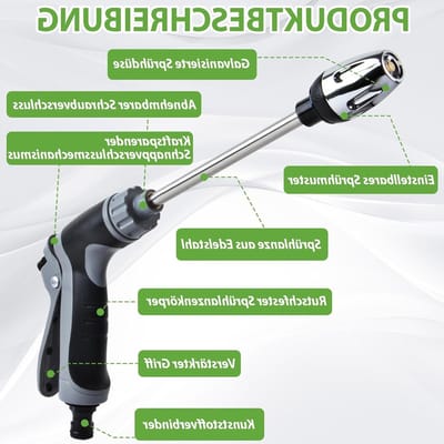 Hogedrukpistool voor Tuinirrigatie en Autowassen, Tuinsproeier met Accessoires en Douchesysteem