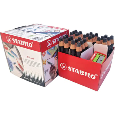 STABILO MARKdry - Whitboard- en Flipover Marker - Zwart - Schoolverpakking Met 30 Stuks & 2 Puntenslijpers