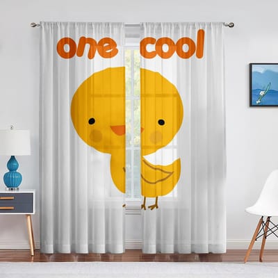 Cartoon Dier Doorzichtig Voile Gordijn Moeder Eend Kuikens Zwemmend in Water Raam Tule Gordijnen voor Woonkamer Slaapkamer Keuken 1 PCS W100XH250cm&Grommet Top