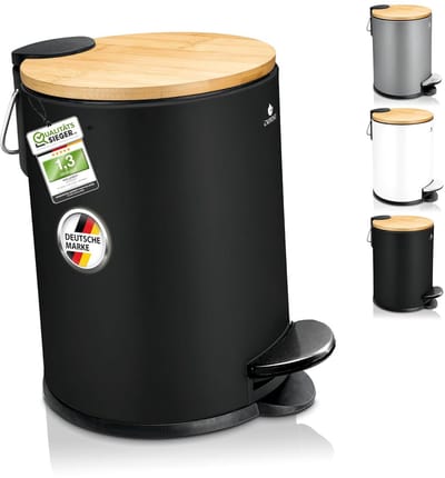 Kleine Badkamerafvalbak Zwart - 3L Cosmetica Antislip RVS Pedaalemmer met Soft-Close Deksel - Vuilnisbak voor Badkamer