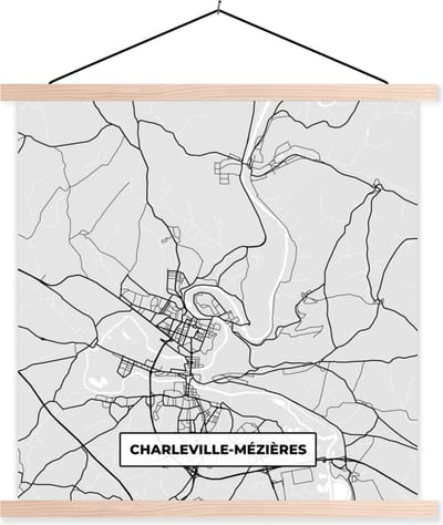 Posterhanger incl. Poster 40x40 cm - Schoolplaat - Kaart – Stadskaart – Frankrijk - Charleville-Mézières - Plattegrond - Textielposter - Blanke latten - Stadskaart