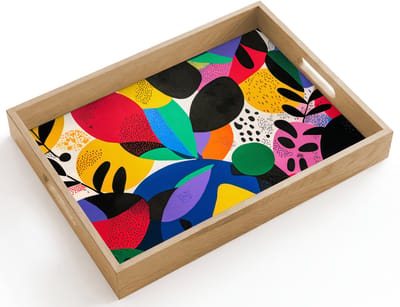 Dienblad hout 40x30 cm - Schootdienblad - Vormen - Stippen - Kleurrijk - Borrelplank rechthoek - Plateau dienbladen