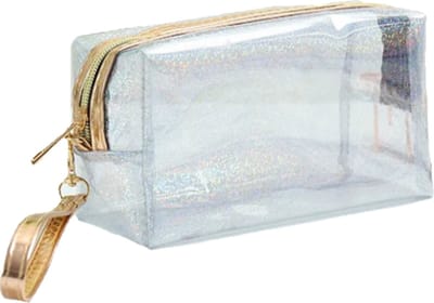Etui - Make-Up / Toilettas | Glitter Zilver | 17,5 x 10,5 x 7,5 cm | PVC Waterafstotend | Fashion Favorite