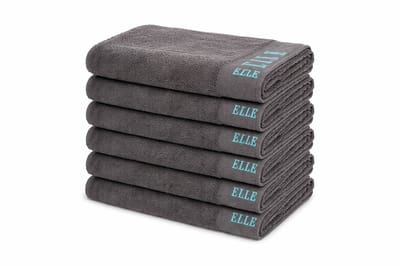 ELLE Badhanddoeken Set 6 Stuks – 70x130 cm – 100% Katoen – 500g/m² – Hotelkwaliteit – Zacht, Dik & Sneldrogend – Antraciet