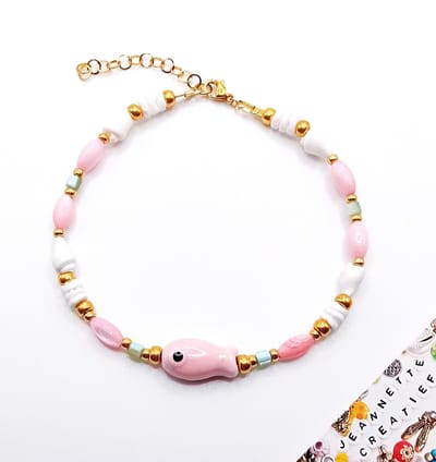 Jeannette-Creatief® - Enkelbandjes - Beach - Enkelbandje Fish Schelpen - Enkelband - Enkelbandje - Roze Enkelbandje - Kokoskralen - Schelpkralen - Heishi kralen - Miyuki Rocailles Galvinised Gold- Enkelbandjes Schelp - Enkelbandjes Kokos - Valentijn