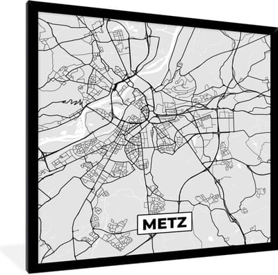 Fotolijst incl. Poster - Plattegrond - Metz - Stadskaart - Kaart - Frankrijk - 40x40 cm - Posterlijst