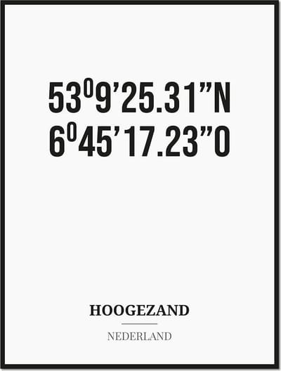 Poster/kaart HOOGEZAND met coördinaten