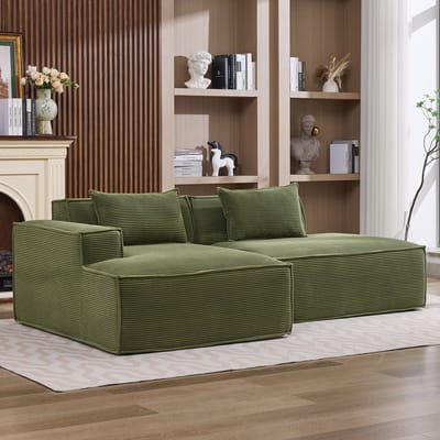 DESMIU Hoekbank 235 Cm - Compacte 2-Zits Met Chaise Longue En Twee Kussens - Voor Kleine Woonkamer, Appartement En Kantoor - Polyester Groen