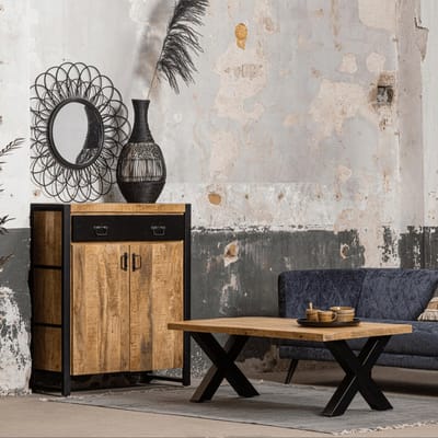 Mangohouten Salontafel Orlando 130 cm Mahom Industrieel - Kleine tafel van Mangohout & Metaal - Industriële Huiskamertafel