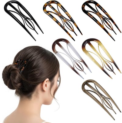 6 stuks U-vormige haarspelden, French Twist Hair Pin met 3-voudige binnentanden (10 cm), harsoppervlak voor een stevige grip, voor opgestoken kapsels en dagelijkse looks
